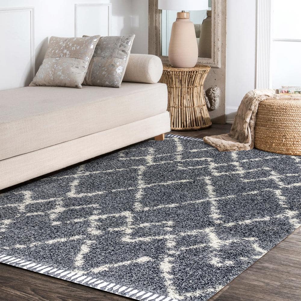 Reversible Blue/Cream Diamond Shag Area Rug 3'x5'