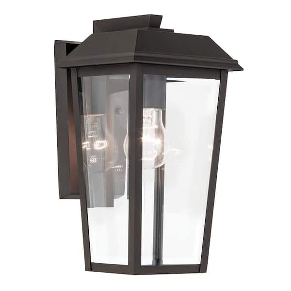 Mathus 13 in. 1-Light Olde Bronze Traditional Outdoor Hardwired Wall Lantern Sconce with No Bulbs Included (1-Pack)