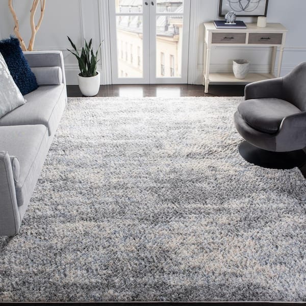 Berber Shag 10 ft. x 10 ft. Square Gray Blue/Cream Distressed Solid Color Area Rug