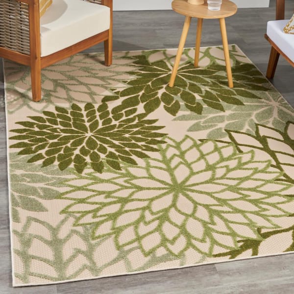 Aloha Ivory Green 5 ft. x 8 ft. Floral Contemporary Indoor Area Rug