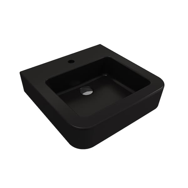 BOCCHI Parma 19.75 in. 1-Hole with Overflow Wall-Mounted Fireclay Bathroom Sink in Matte Black