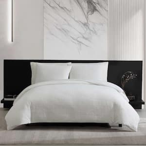 Bark Texture 3-Piece White Jacquard Cotton King Duvet Cover Set