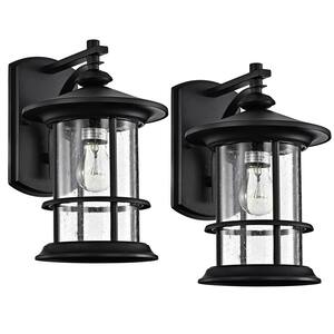6 in. W 1-Light Outdoor Wall Matte Black Sconce with Clear Seedy Glass (Set of 2)
