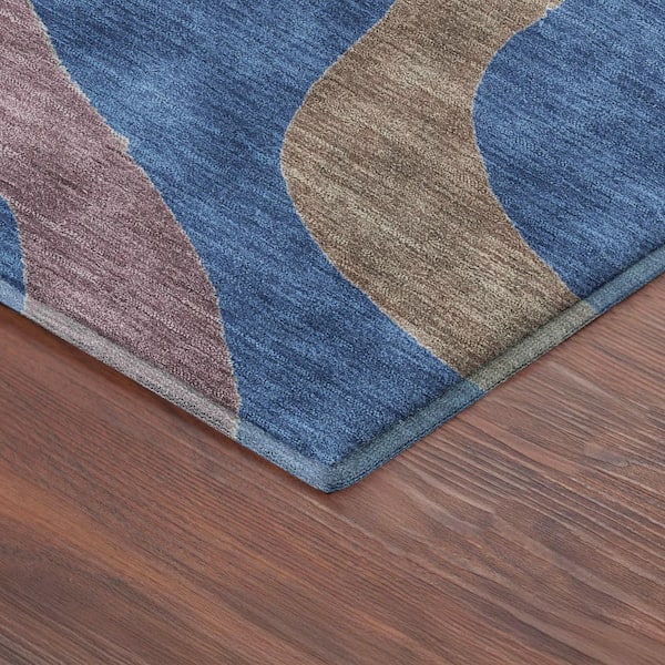 Mayfield Premium Machine Washable Abstract AMF2394 Navy 5 ft. x 7 ft. 6 in. Area Rug