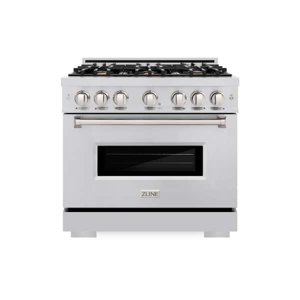 Classic 36 in. 6-Burner Dual Fuel Range with Convection Oven and Brass Burners in Stainless Steel