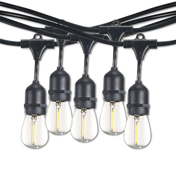 Bulbrite Outdoor/Indoor 48 ft. Plug-in Edison Bulb S14 Shatter Resistant LED  Black String Light with 15 sockets-Bulbs included 812483 - The Home Depot