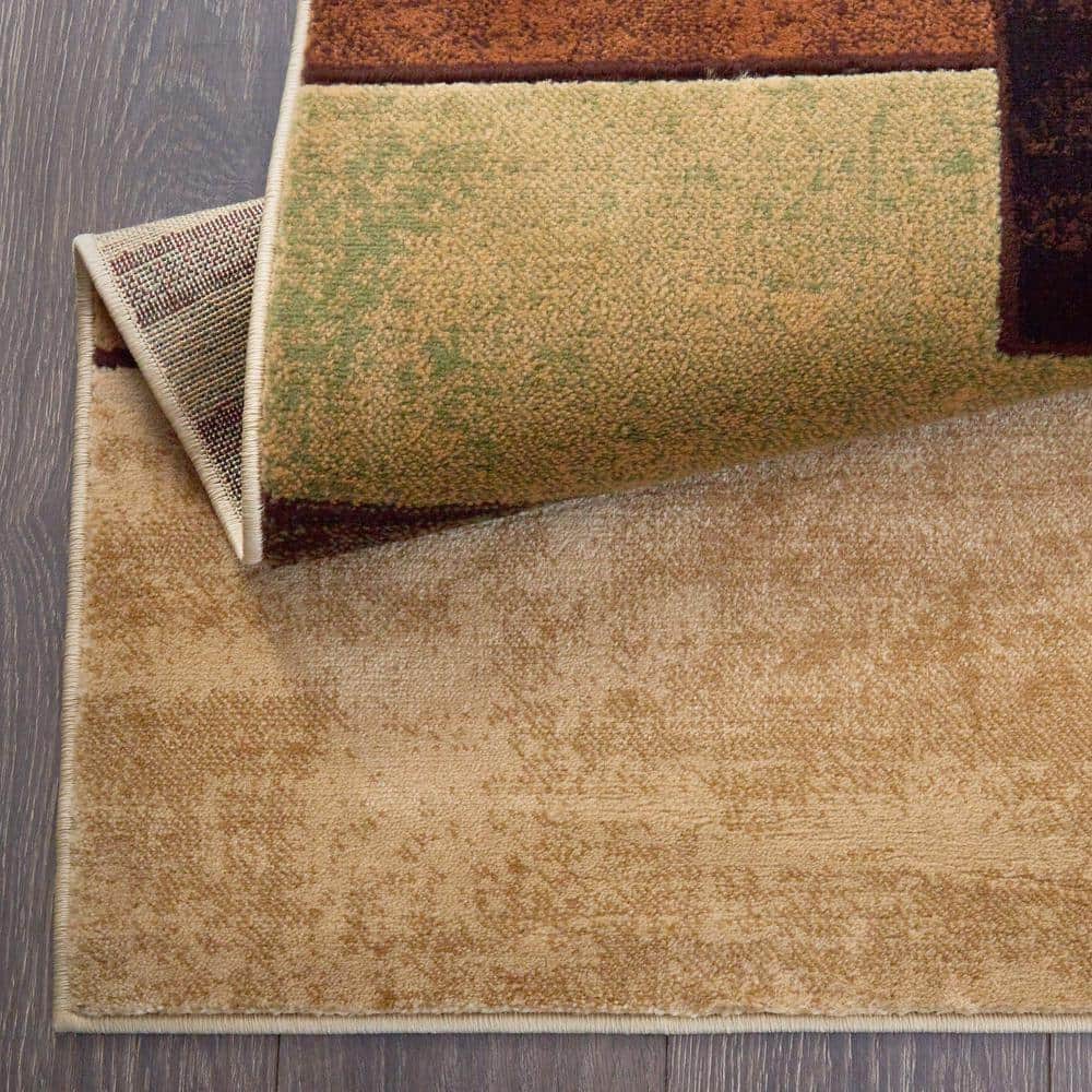 Abstract Brown and Green Geometric Synthetic 5' x 7' Area Rug