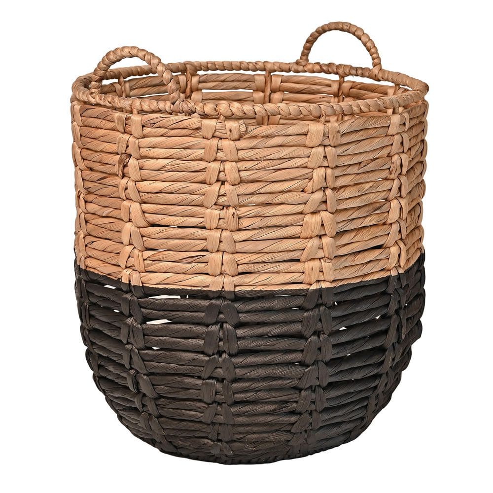 Hamper Basket Set of 2 - Natural with Black Stripes