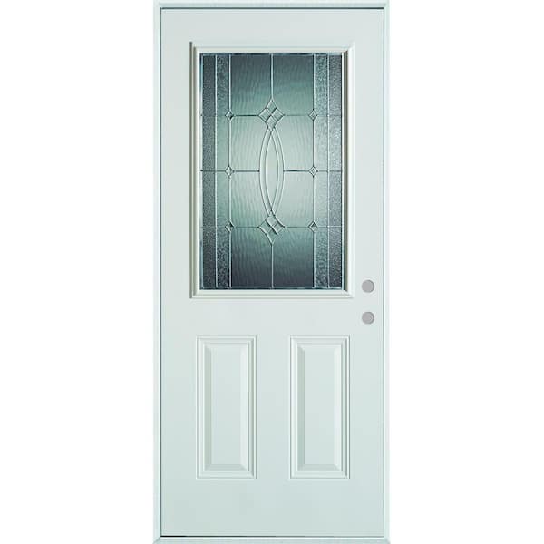 Stanley Doors 32 in. x 80 in. Diamanti Classic Zinc 1/2 Lite 2-Panel Painted White Left-Hand Inswing Steel Prehung Front Door