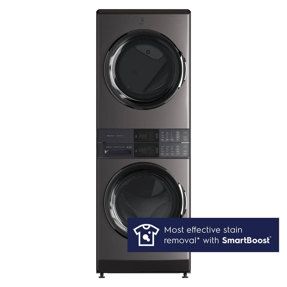 Electrolux 4.5 cu. ft. Stacked Washer and 8.0 cu. ft. Electric Dryer Laundry Tower in Titanium, SmartBoost Premixing, Energy Star, Silver