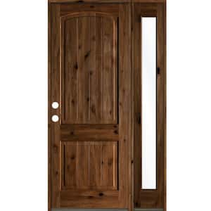 44 in. x 96 in. Rustic knotty alder Right-Hand/Inswing Clear Glass Provincial Stain Wood Prehung Front Door with RFSL