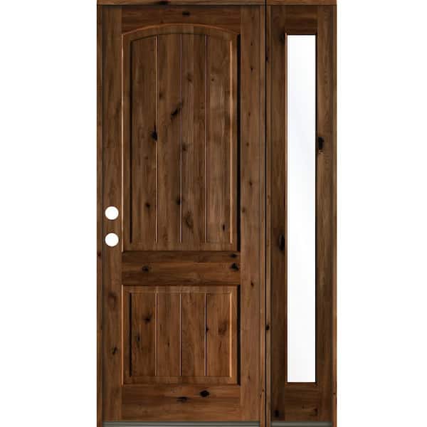 Krosswood Doors 50 in. x 96 in. Rustic knotty alder Right-Hand/Inswing Clear Glass Provincial Stain Wood Prehung Front Door with RFSL