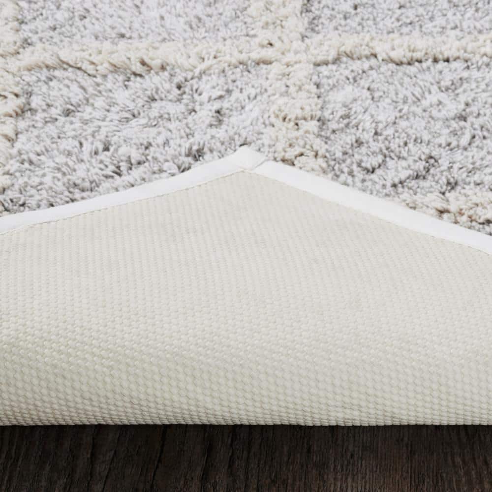 Oatmeal Tan Cotton Bath Mat with Geometric Pattern, 20x30