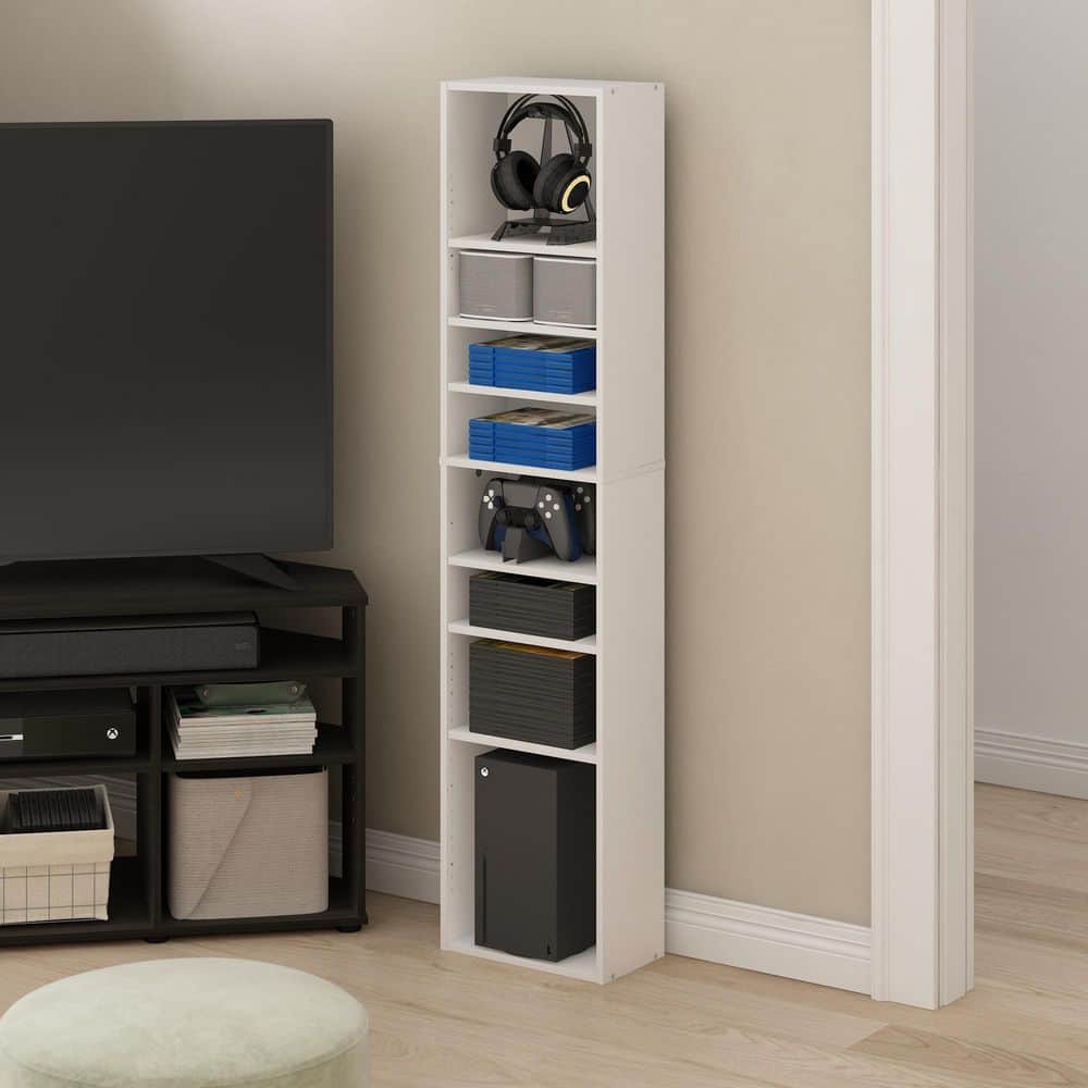 Furinno Indo White Adjustable Shelves Multimedia Media Storage