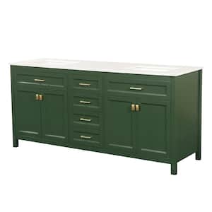 72.6 in. W x 22.4 in. D x 40.7 in. H Double Sink Fully Assembled Freestanding Bath Vanity in Green with White Marble Top
