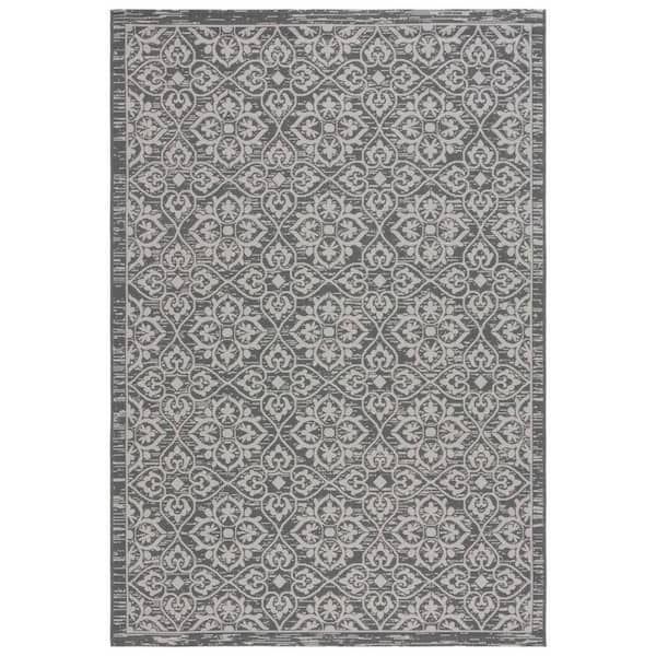 SAFAVIEH Courtyard Dark Gray/Light Gray 5 ft. x 8 ft. Border Floral Indoor/Outdoor Area Rug