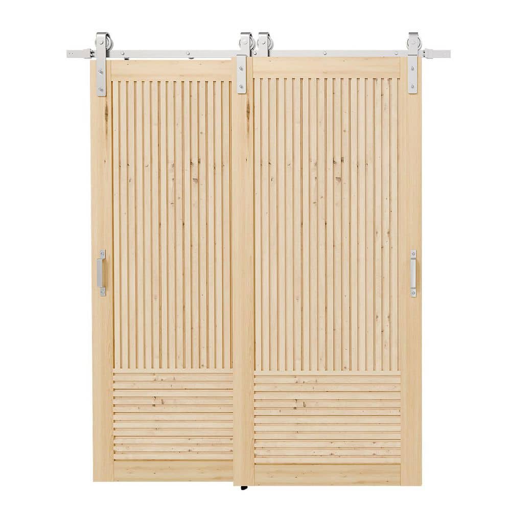 72 in. x 84 in. Pine Wood Fluted, Vertical & Horizontal Slat, Brushed Nickel Bypass Sliding Barn Door with Hardware Kit price history on PriceWatchPro