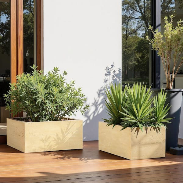 Talmo 24 in. L x 10 in. W x 10 in. H Antique Brown Outdoor Concrete Magnesium Oxide (MGO) Rectangle Planter Box Set of 2