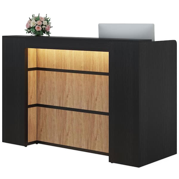 Byblight Moronia 63 In. Front Reception Counter Desk, Black & Khaki 