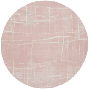 Whimsicle Pink Ivory 5 ft. Abstract Contemporary Round Area Rug