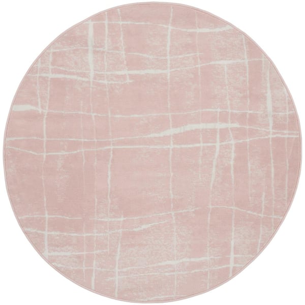 Nourison Whimsicle Pink Ivory 5 ft. Abstract Contemporary Round Area Rug