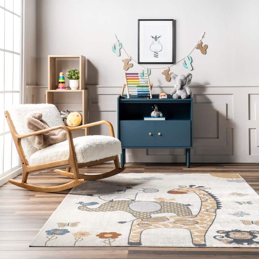 Cass Safari Multicolor Kids Washable Synthetic Area Rug