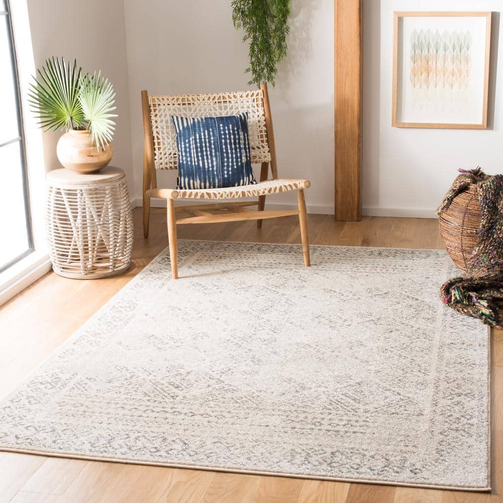 Ivory and Grey Geometric Wool Area Rug, 9' x 12'