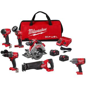 M18 FUEL 18-Volt Lithium-Ion Brushless Cordless Combo Kit (5-Tool) with 1/2 in. Impact Wrench with Friction Ring