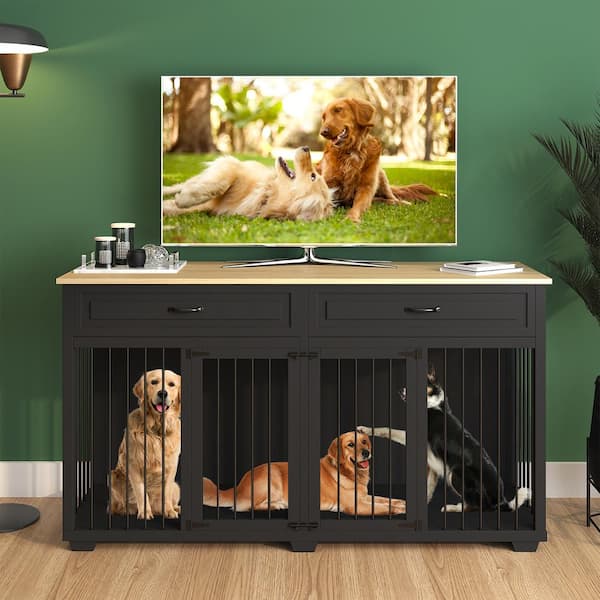 Black Large Furniture Style Dog Crate with Removable Irons, XL Dog Crates for Extra Large Dogs, Indestructible Dog Crate