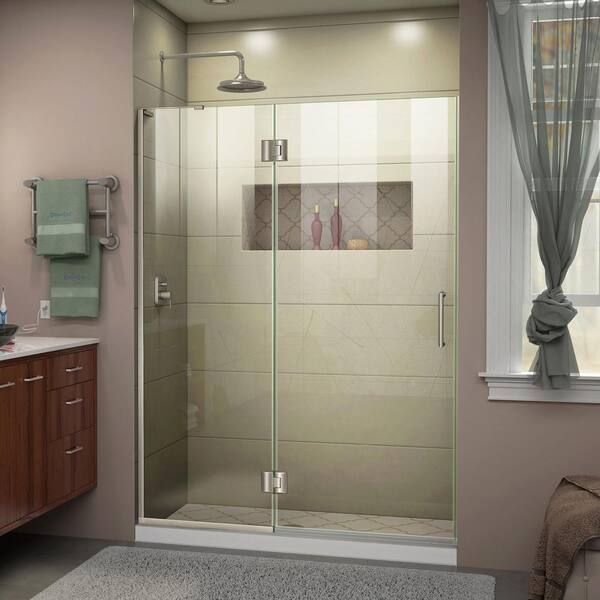 DreamLine Unidoor-X 53 in. x 72 in. Frameless Hinged Shower Door in Brushed Nickel