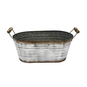 Oval Metal Flower Pot with Wood Handles
