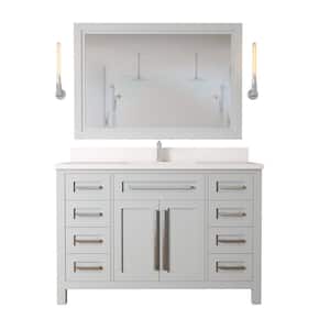 Bayonne 48 in. x 22 in. x 36 in. Single Bath Vanity in Grey with Quarts Vanity Top in White with White Basin and Mirror