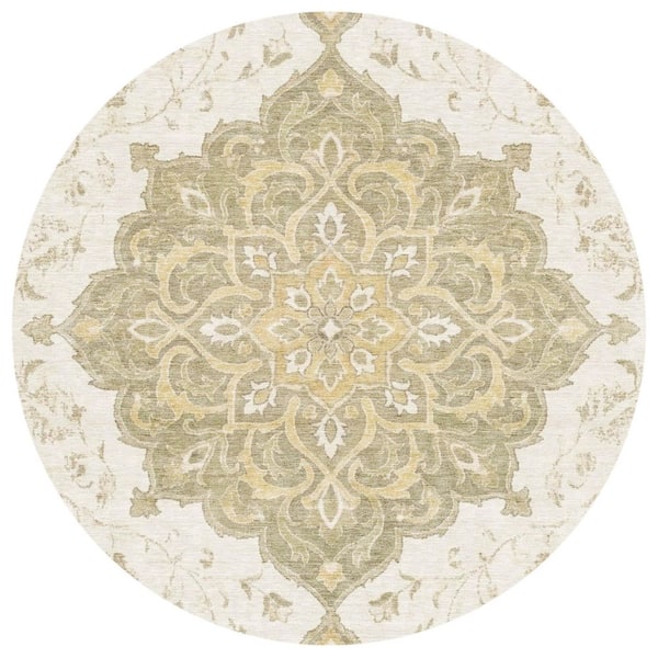 Chantille Machine Washable Indoor/Outdoor Abstract ACN2958 Cream 8 ft. x 8 ft. Round Rug