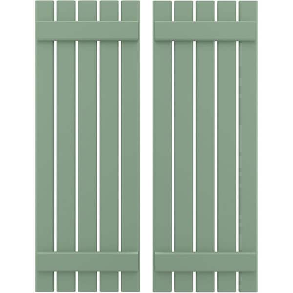 Ekena Millwork 19-1/2 in. W x 38 in. H Americraft 5-Board Exterior Real Wood Spaced Board and Batten Shutters in Track Green