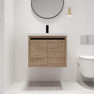 23.6 in. W x 18.1 in. D x 20.5 in. H Wall-Mounted Bath Vanity in Light Brown with White Resin Vanity Top
