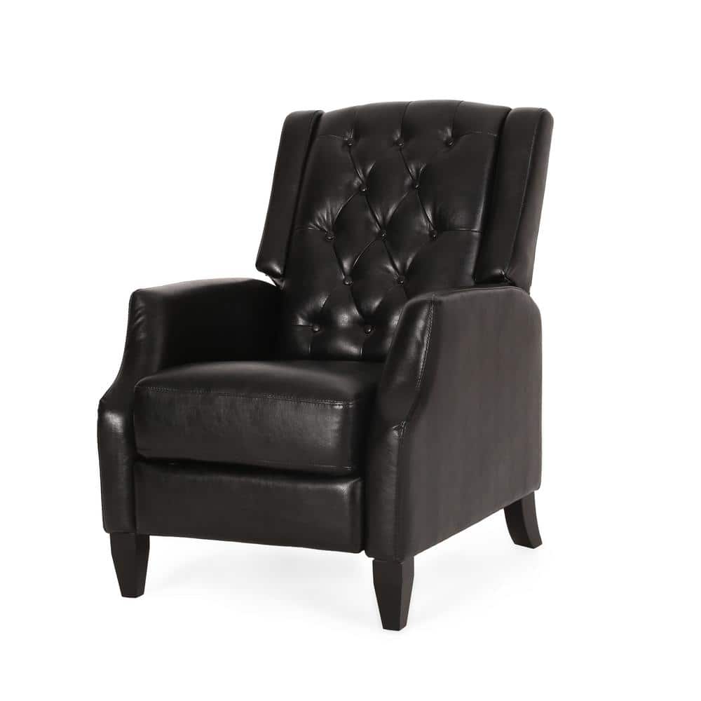 Midnight Black and Dark Brown Faux Leather Recliner