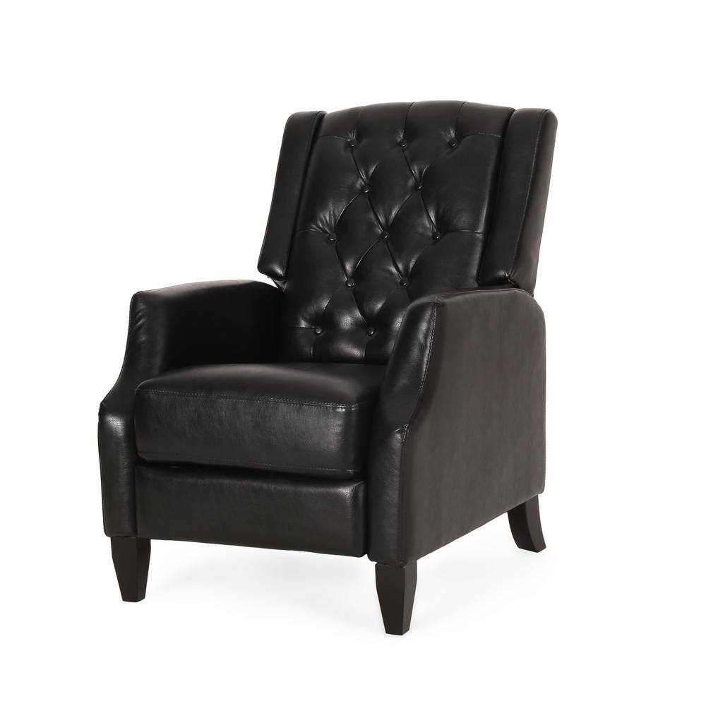 Midnight Black and Dark Brown Faux Leather Wood Recliner Set