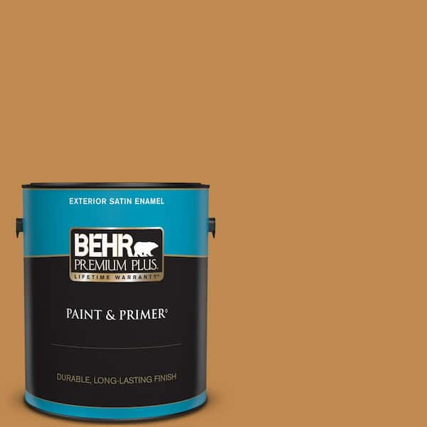 BEHR PREMIUM PLUS 1 gal. #M250-6 Toffee Tart Satin Enamel Exterior Paint & Primer