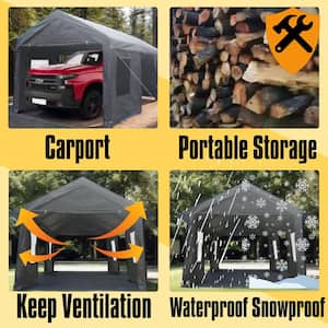 10 ft. x 20 ft. Heavy-Duty Canopy Carport Outdoor Portable Garage Grey