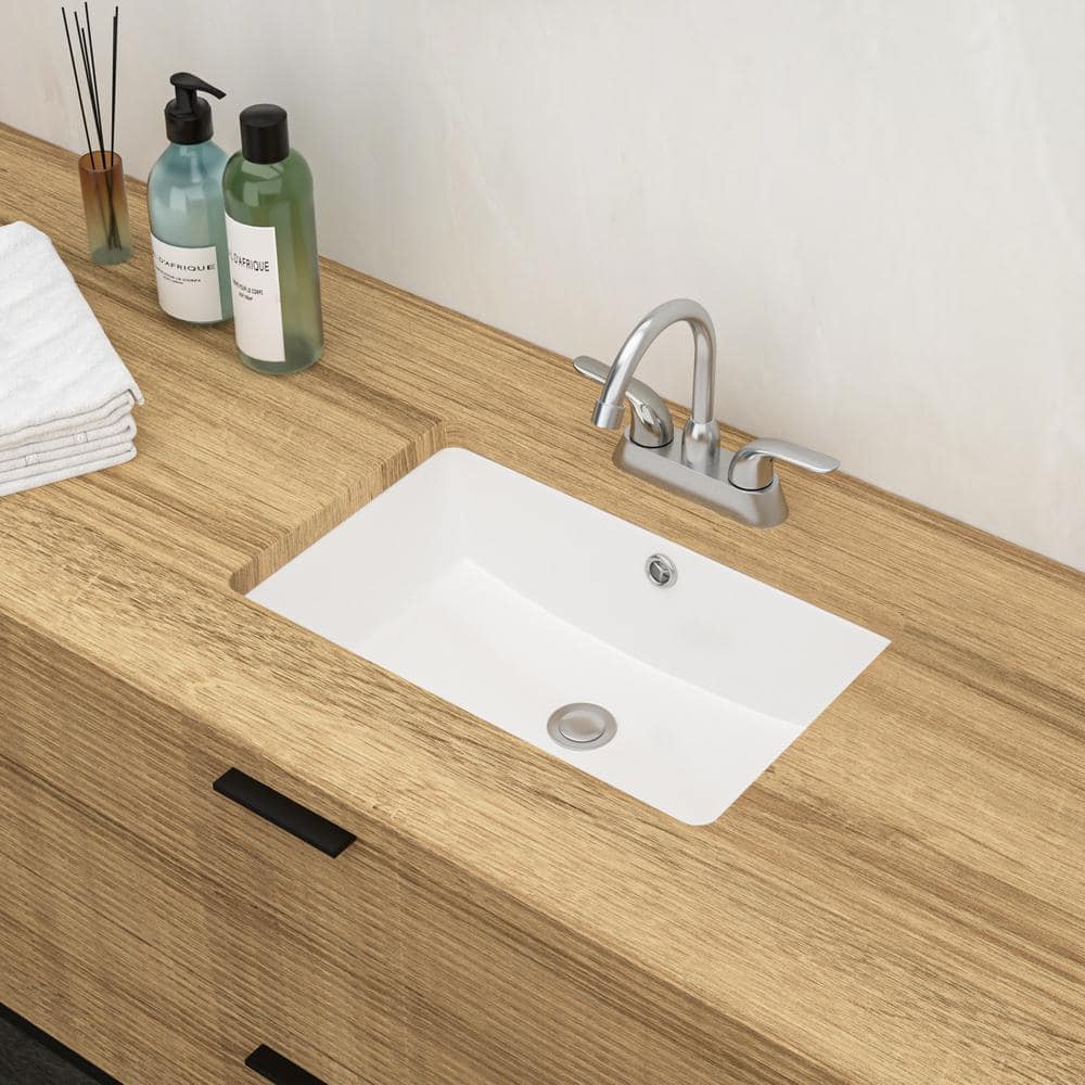 18'' Beige and White Ceramic Rectangular Undermount Bathroom Sink