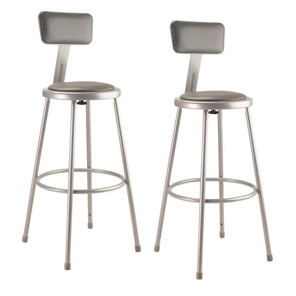 National Public Seating 30 in. Heavy Duty Grey Vinyl Padded Steel Stool with Backrest (2-Pack)