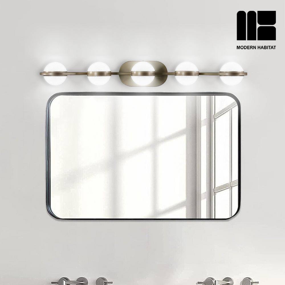 Brushed Gold 5-Light Dimmable LED Vanity Light with Globe Shades