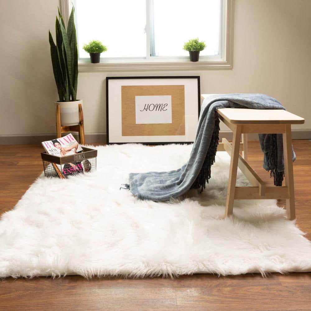 6' x 9' Beige Shag Faux Rabbit Fur Fluffy and Thick Rectangle Area Rug for Living  Room