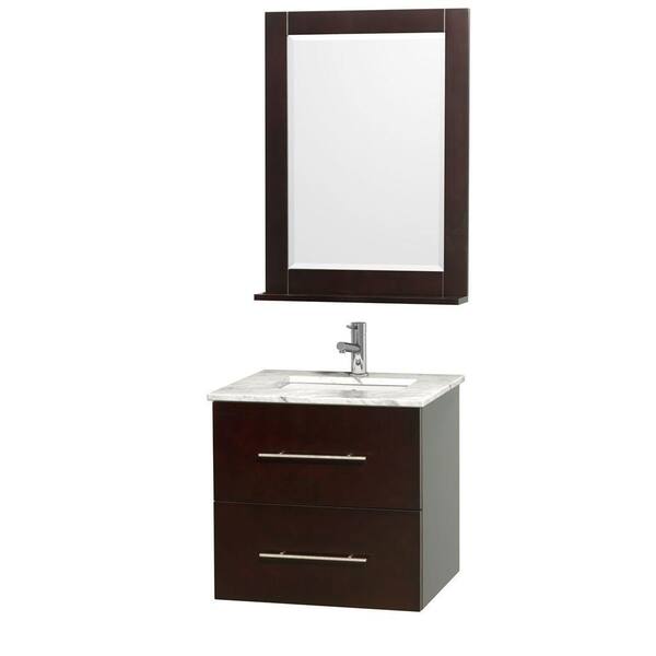 Wyndham Collection Centra 24 in. Vanity in Espresso with Marble Vanity Top in Carrara White and Under-Mount Sink