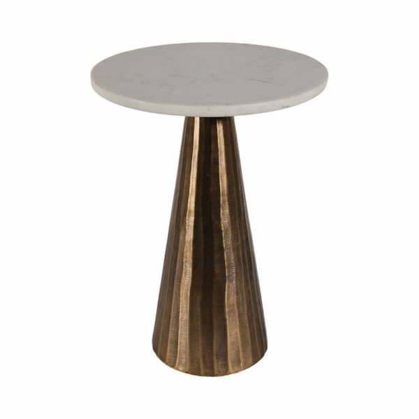 15 in. White Round Marble Accent Table