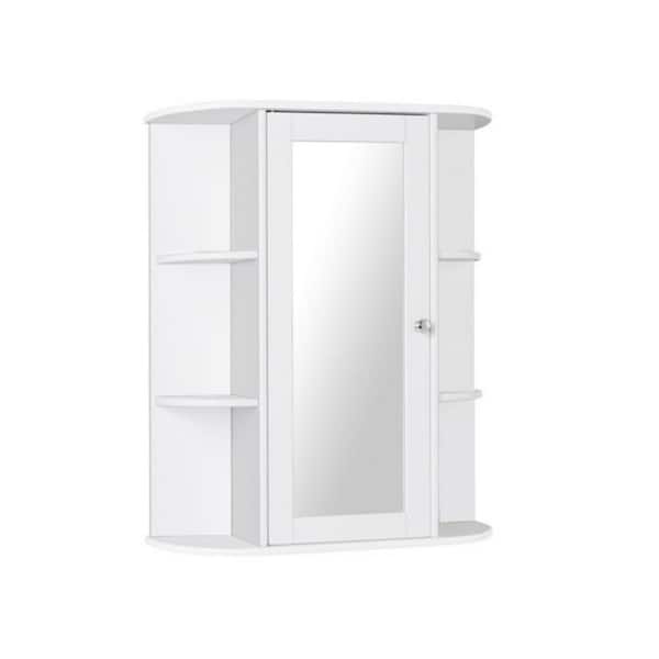 Bunpeony 23.5 in. W x 6.5 in. D x 28 in. H Single Door Shelves Bathroom Storage Wall Cabinet in White with Mirror