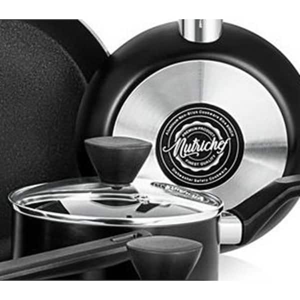  Cookware Set – 23 Piece –Black Multi-Sized Cooking Pots with  Lids, Skillet Fry Pans and Bakeware – Reinforced Pressed Aluminum Metal -  for Gas, Electric, Ceramic and Induction by BAKKEN Swiss