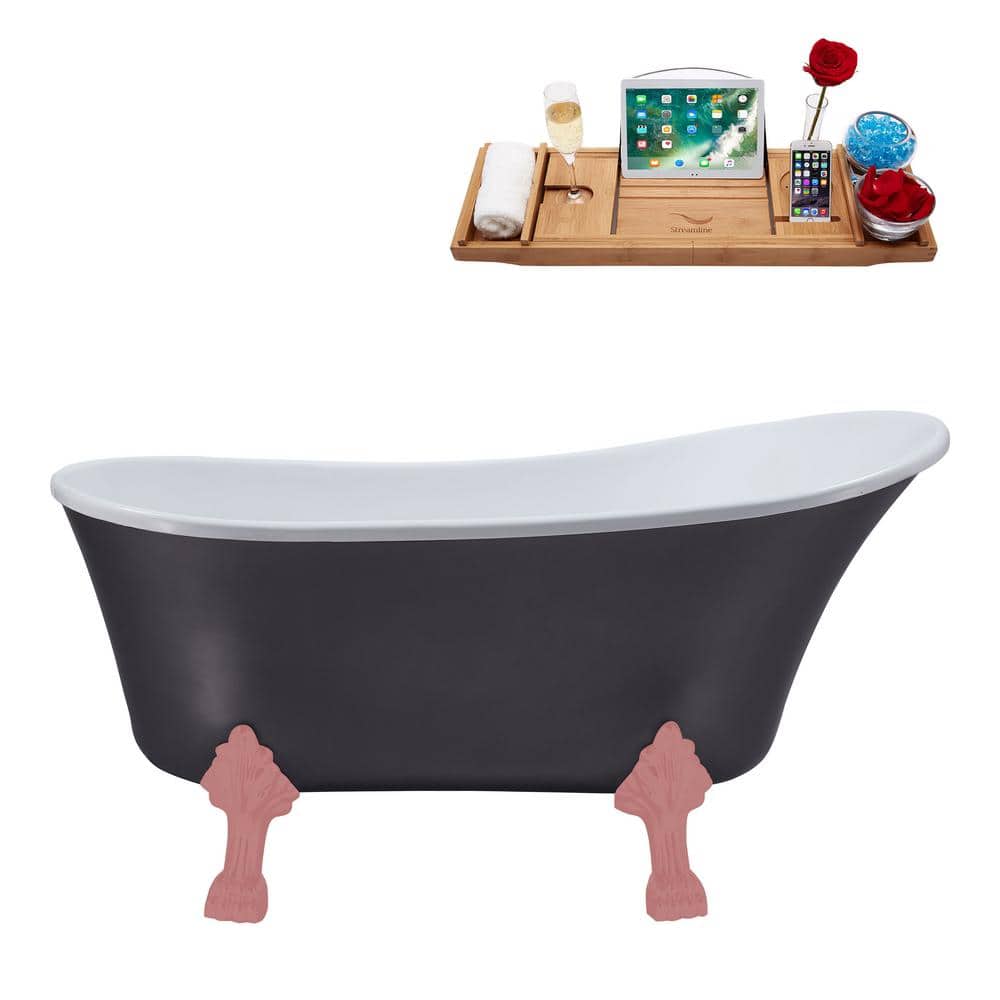 55 in. x 26.8 in. Acrylic Clawfoot Soaking Bathtub in Matte Grey with Matte Pink Claw Feet and Matte Pink Drain price history on PriceWatchPro