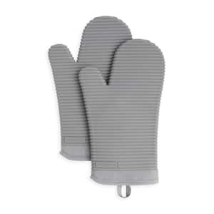 Ribbed Soft Silicone Gray Oven Mitt 2 Pack