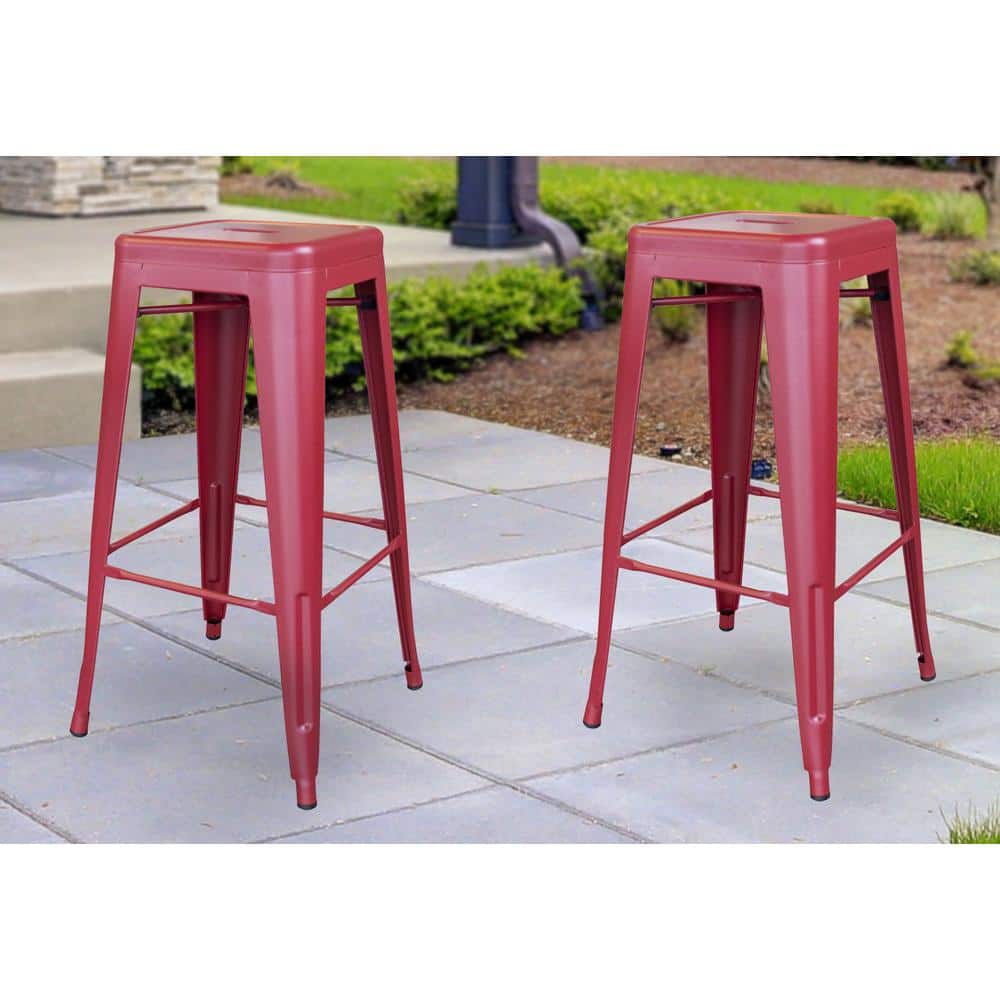 Red 30" Zinc Metal Indoor/Outdoor Bar Stools - Set of 2